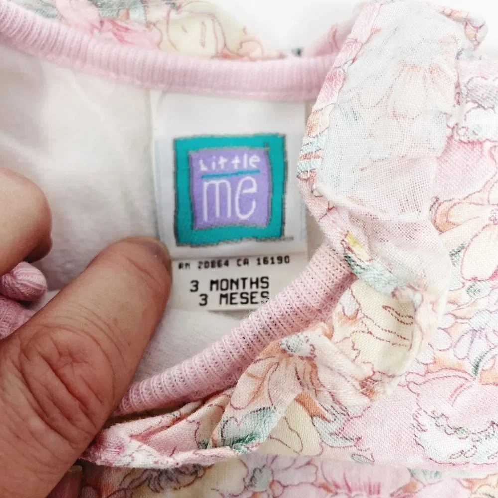 Vintage Little Me Bunny Pastel Romper Hat Baby‎ 3 Months Pink Floral One Piece